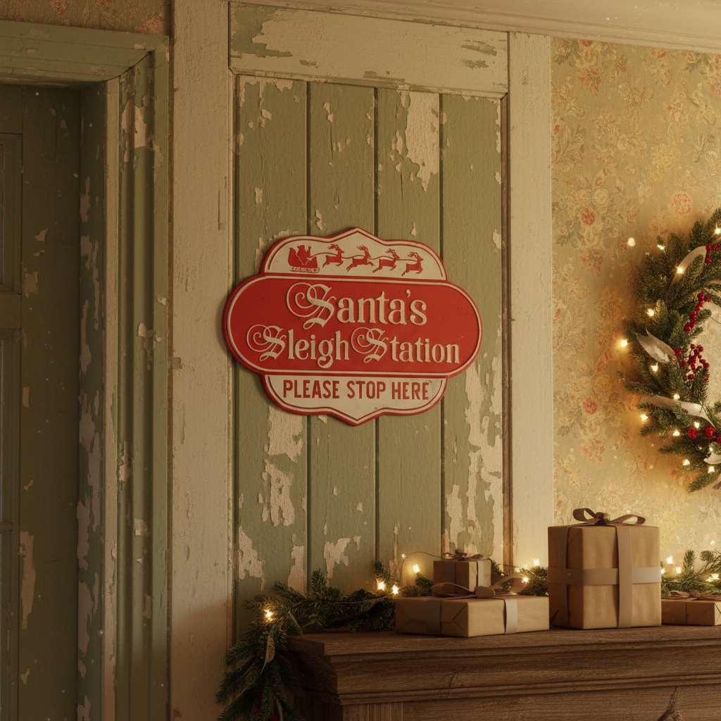 Santa's Sleigh Station Christmas Sign