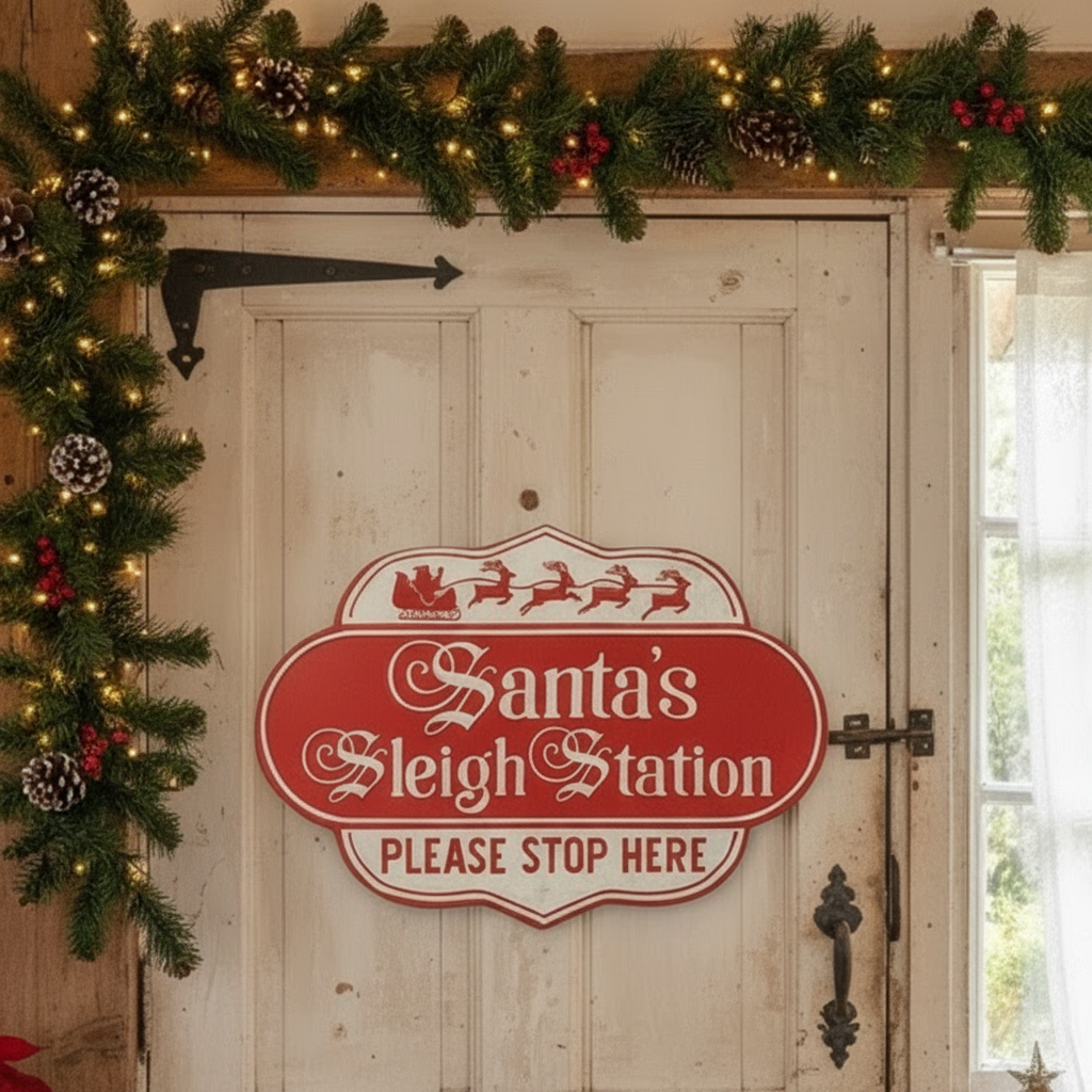 Santa's Sleigh Station Christmas Sign