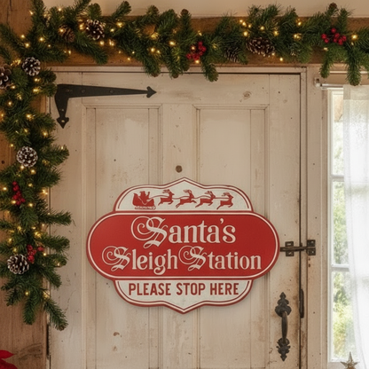 Santa's Sleigh Station Christmas Sign