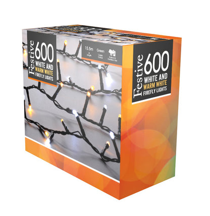 Festive 600 White and Warm White Firefly Christmas Tree Lights
