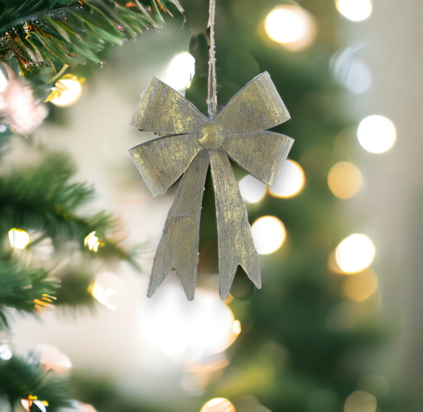 Golden Aged Effect Bow Christmas Tree Decoration 18cm