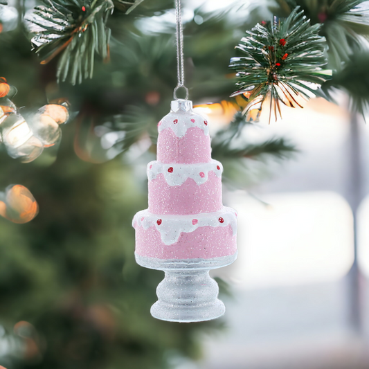 Pink 3 Tiered Cake on Stand Hanging Christmas Decoration