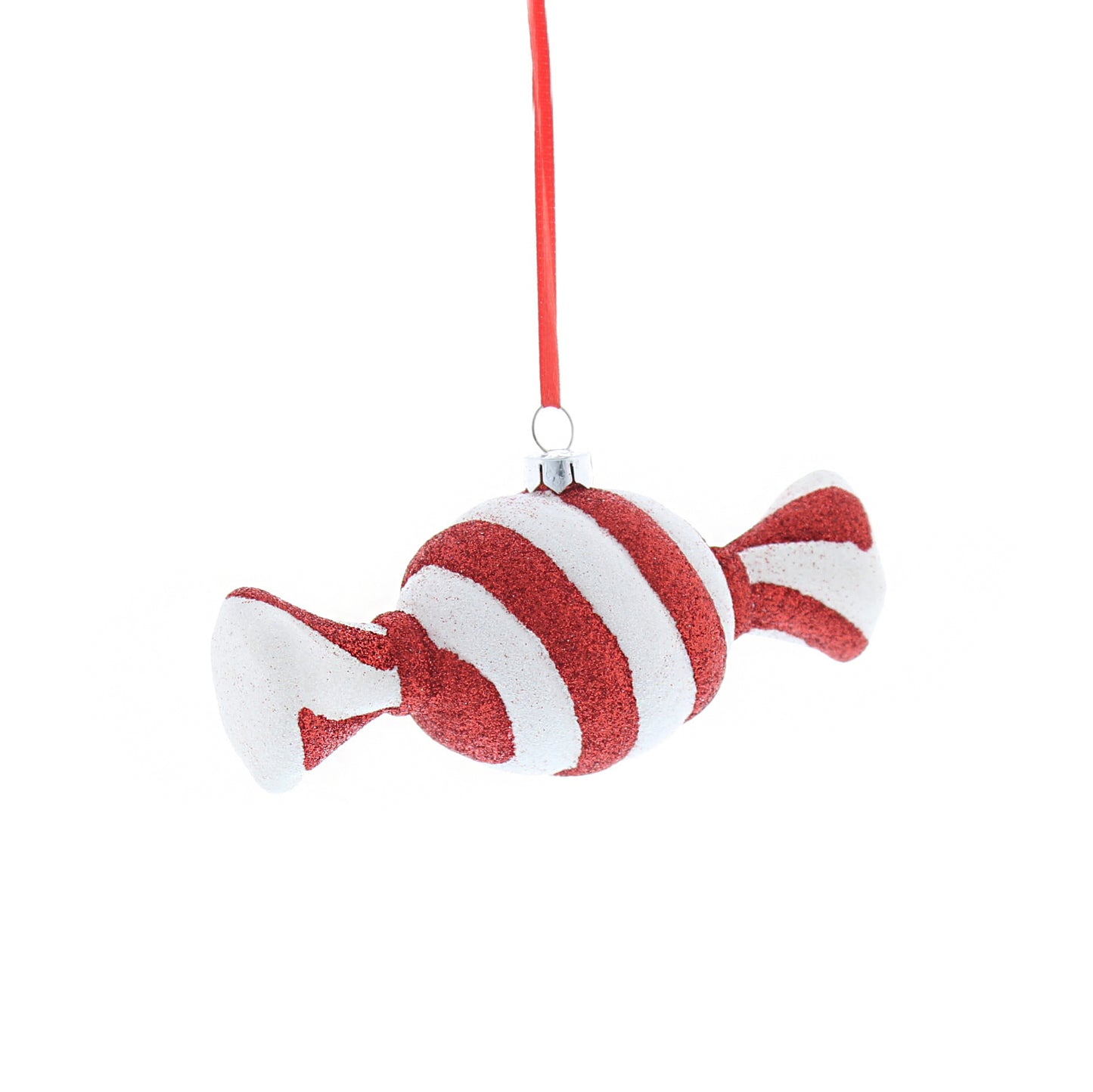 Red and White Glitter Stripe Sweet Hanging Christmas Decoration