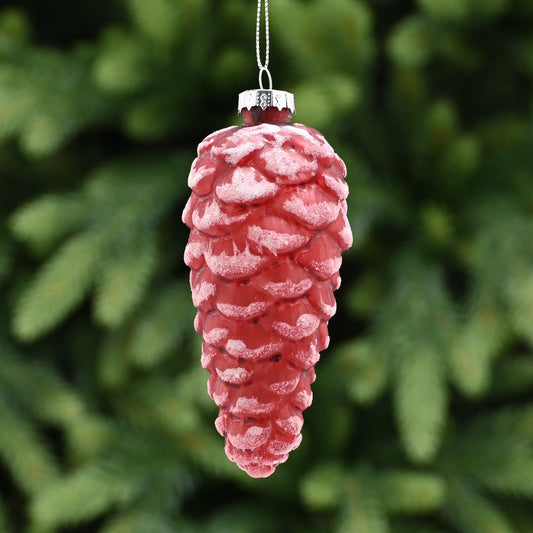 Red Frosted Glass Christmas Pinecone Christmas Tree Decoration 12cm