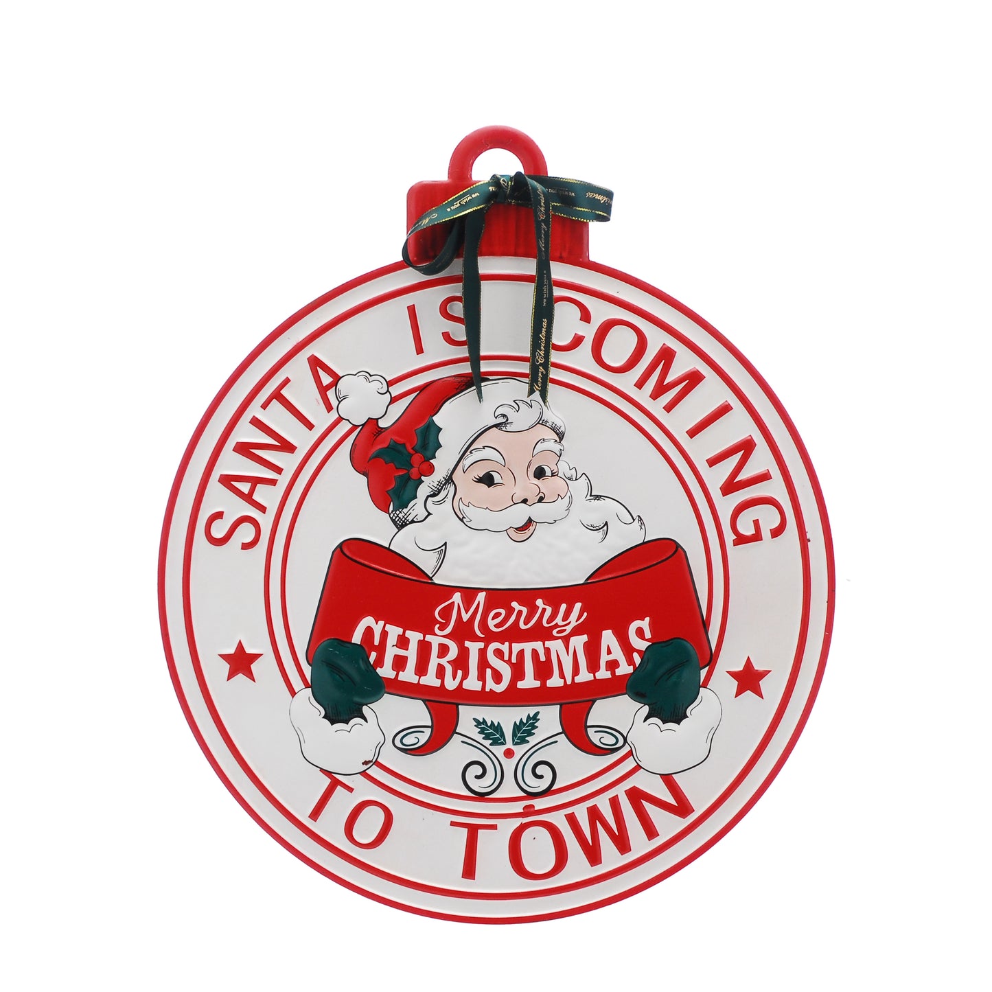 Metal Santa is Coming to Town Round Wall Sign