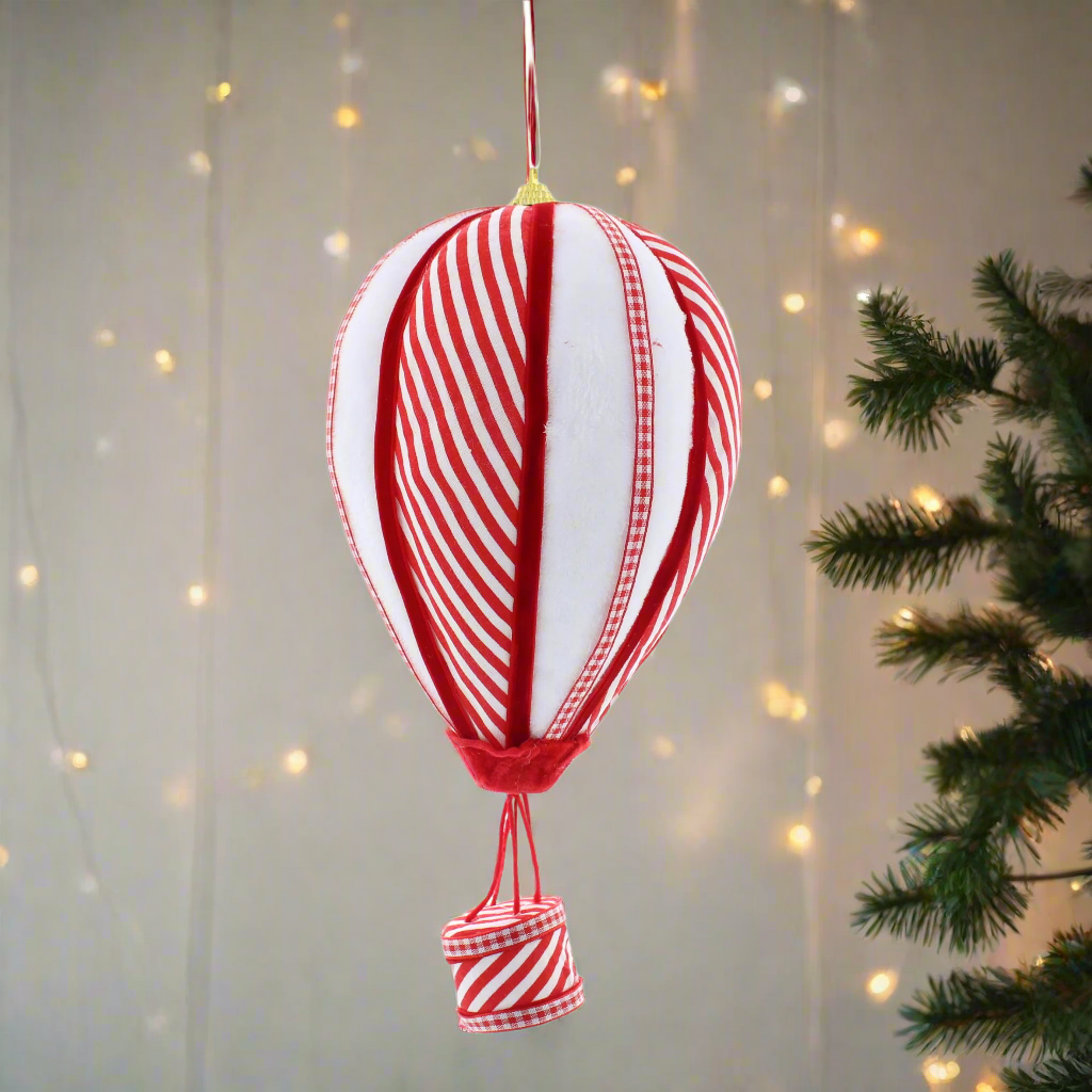 Candy Cane Stripe Hot Air Balloon Christmas Decoration 27cm