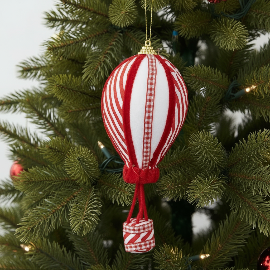 Candy Cane Stripe Hot Air Balloon Christmas Tree Decoration 15cm