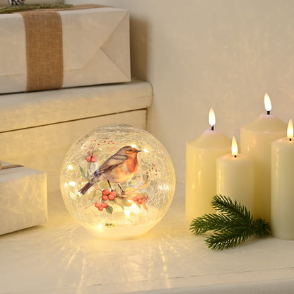 Robin Design Light Up Crackle Ball Christmas Decoration