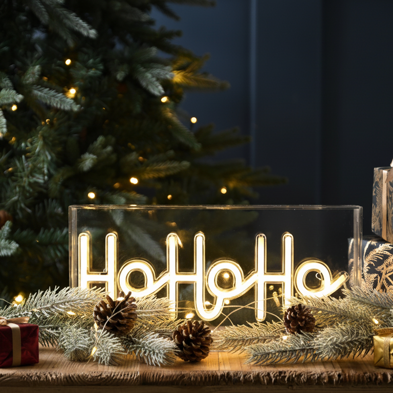 Warm White Neon Flex HO HO HO Christmas Sign Decoration