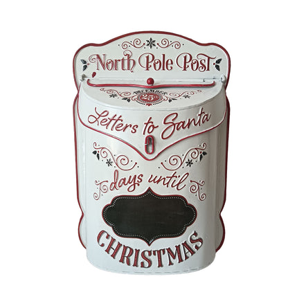 White and Red Letters to Santa Post Box with Chalk Board