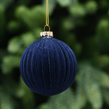 Midnight Blue Flocked Glass Christmas Bauble