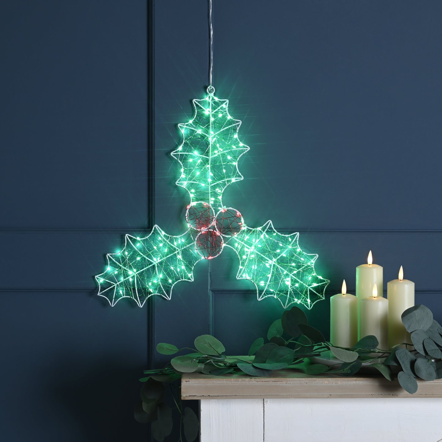 Holly and Berries Dewdrop Christmas Wall Light 45cm