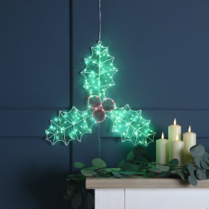 Holly and Berries Dewdrop Christmas Wall Light 45cm