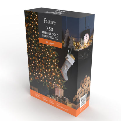 Festive 750 Antique Gold Firefly Christmas Lights