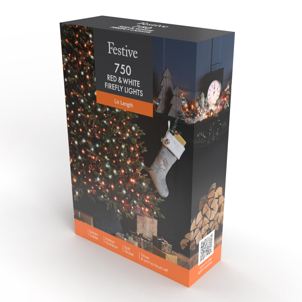 Festive 750 Candy Cane Red & White Firefly Christmas Lights