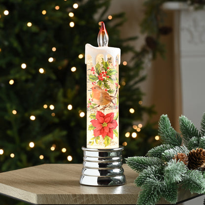 Christmas Water Spinner Candle with Robin Design