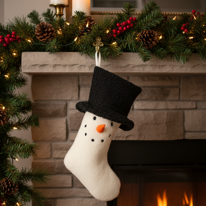 Snowman Christmas Stocking with Black Top Hat