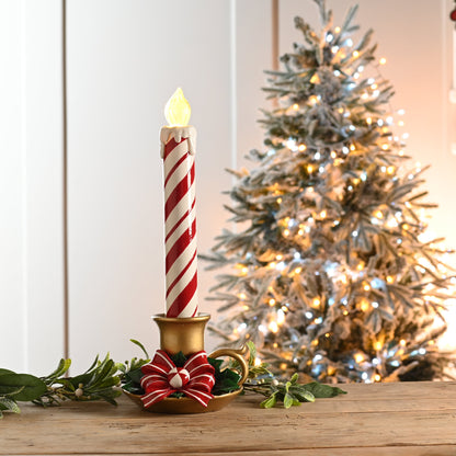 Large Red and White Christmas LED Candle Stick with Gold Holder