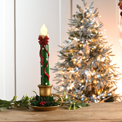 Large Green Christmas LED Candle Stick with Gold Holder