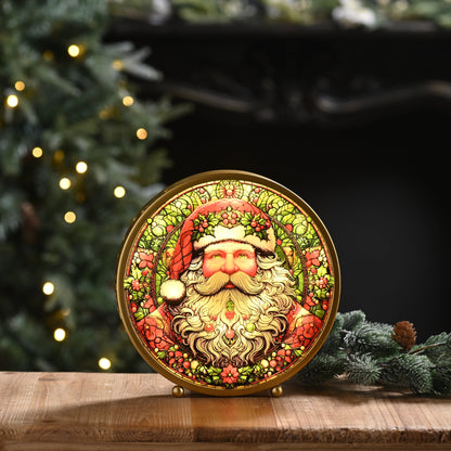 Round Stained Glass with Santa Table Top Decoration