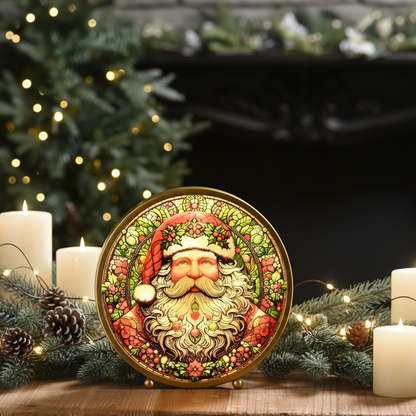 Round Stained Glass with Santa Table Top Decoration