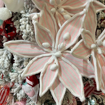 Pink and White Stripe Christmas Poinsettia Stem 40cm