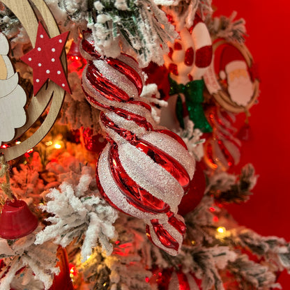 Candy Cane Stripe Glass Wide Finial Hanging Christmas Decoration