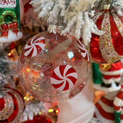 Crackle Effect Candy Cane Sweet Glass Christmas Tree Bauble