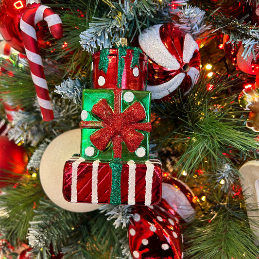 Glitter Stacked Presents Hanging Christmas Tree Decoration