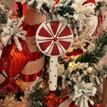 Candy Cane Glitter Lollipop Hanging Christmas Decoration