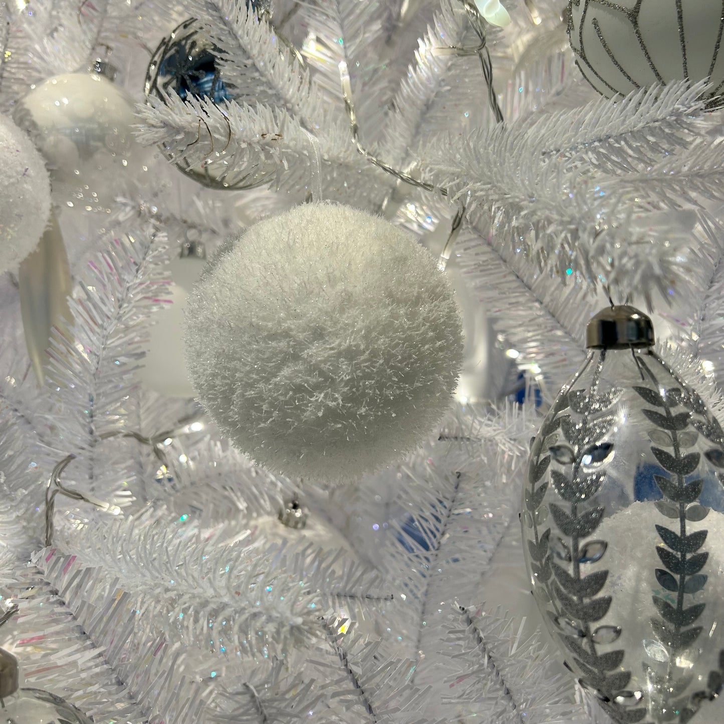 Snow White Ice Effect Christmas Bauble 8cm