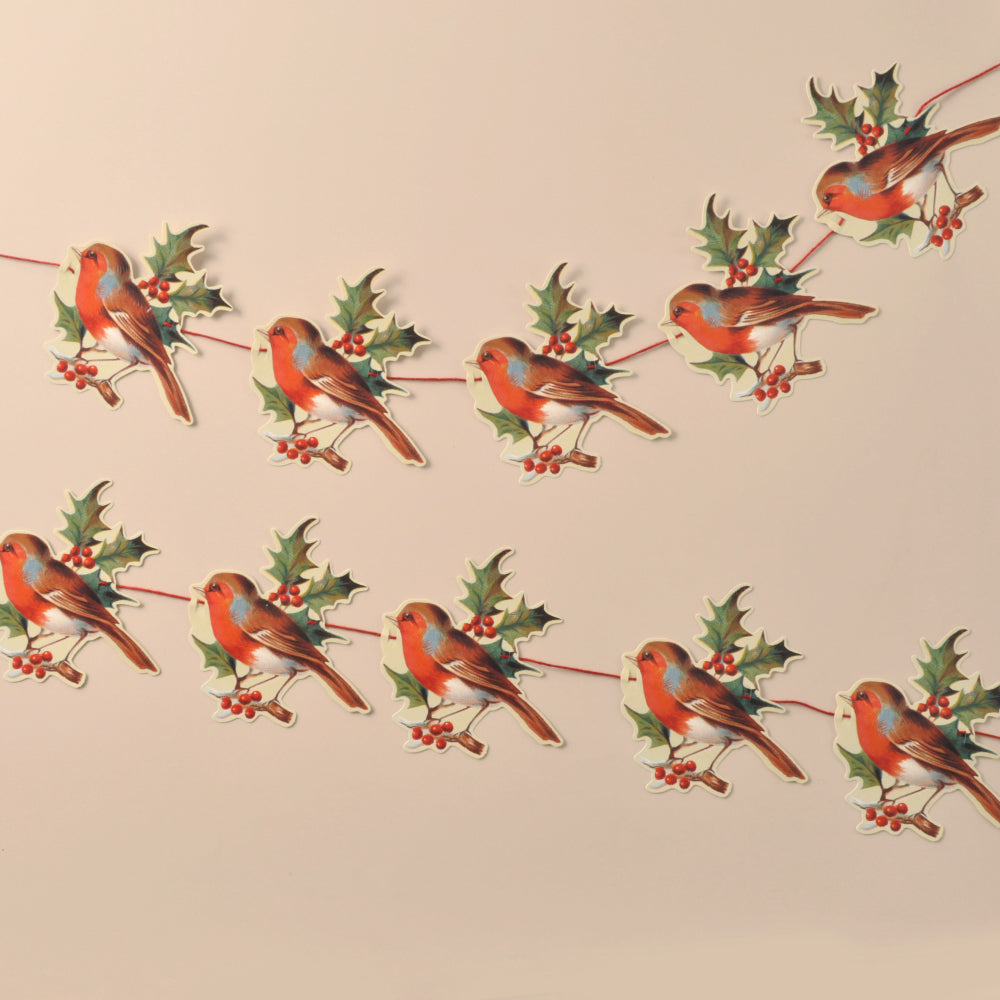 Robin and Holly Christmas Paper Garland