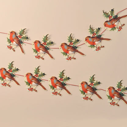 Robin and Holly Christmas Paper Garland
