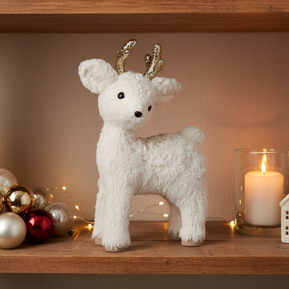 White Fur Baby Deer Christmas Ornament