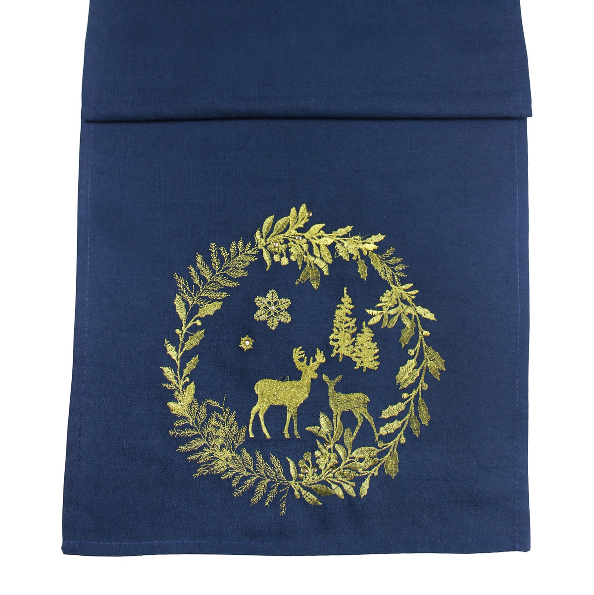 Twilight Twinkles Blue and Gold Christmas Table Runner by Peggy Wilkins