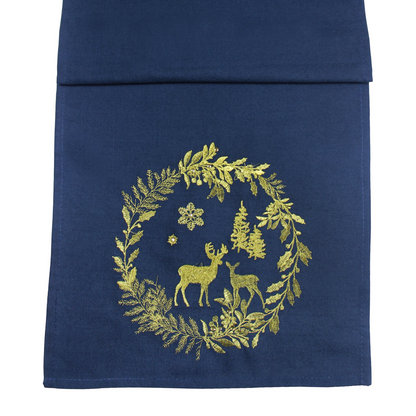 Twilight Twinkles Blue and Gold Christmas Table Runner by Peggy Wilkins
