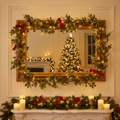 Glitter Holly Christmas Garland 180cm