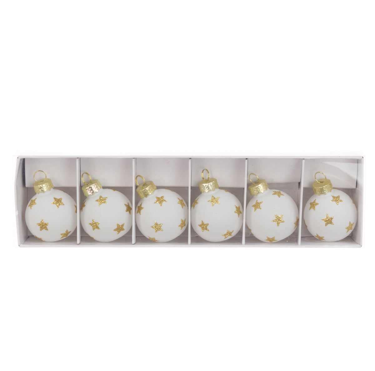 Glass Bauble Place Card Holders White with Gold Stars