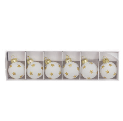 Glass Bauble Place Card Holders White with Gold Stars