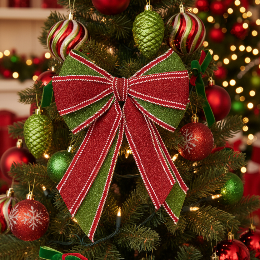 Large Red and Green Glitter Bow Clip
