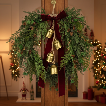 Belmesthorpe Christmas Wreath with Bow and Bells