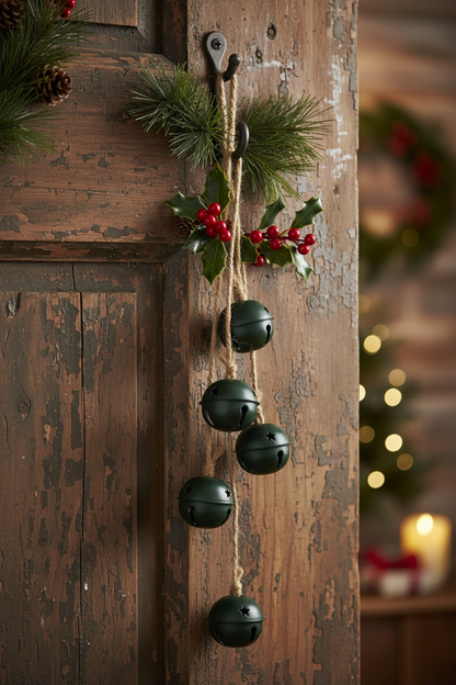 Dark Green Metal Hanging Christmas Bell Bunch