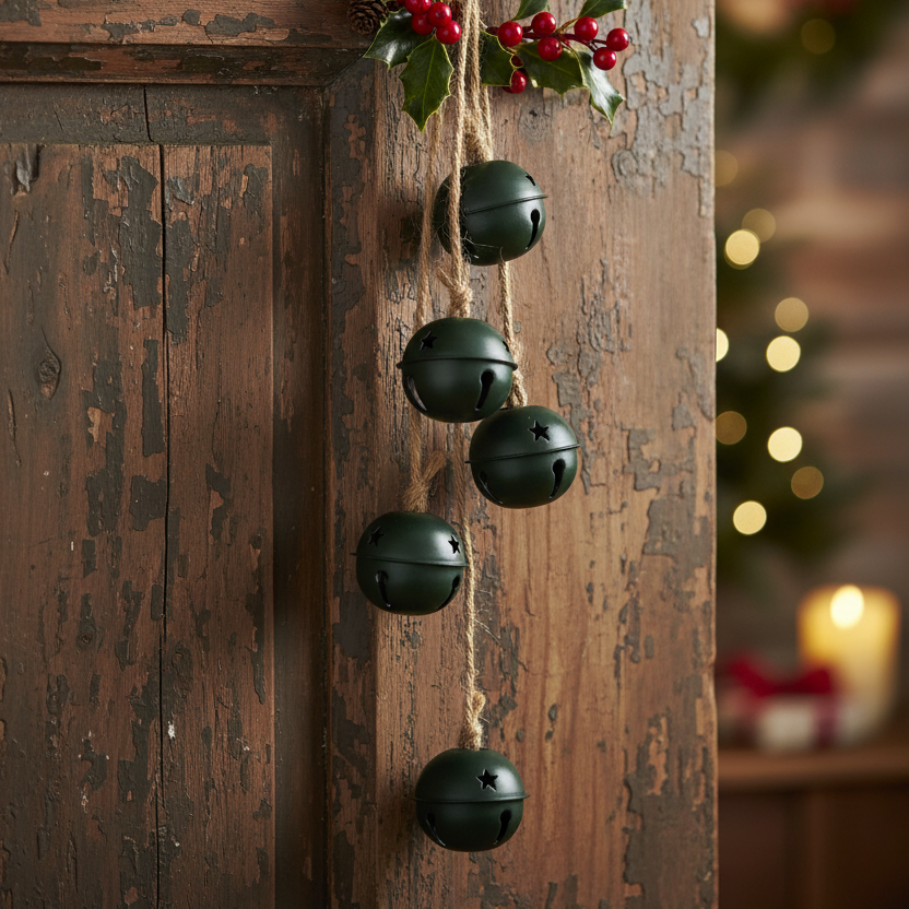 Dark Green Metal Hanging Christmas Bell Bunch