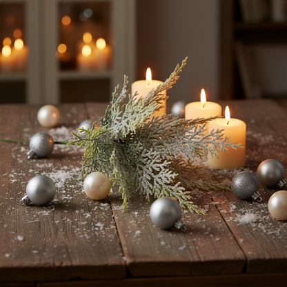 Artificial plant branch with green leaves on a white background