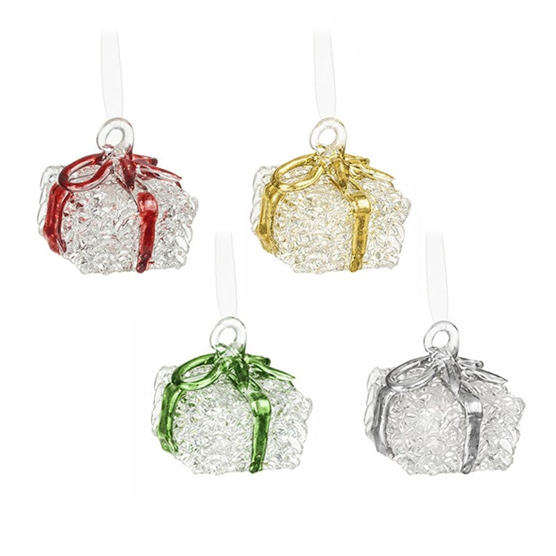 Glass Presents with Coloured Bows Christmas Tree Ornament