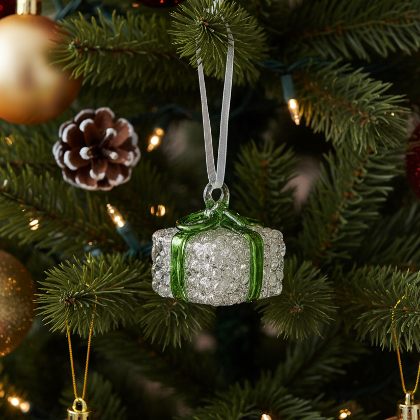 Glass Presents with Coloured Bows Christmas Tree Ornament