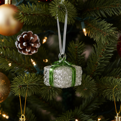 Glass Presents with Coloured Bows Christmas Tree Ornament