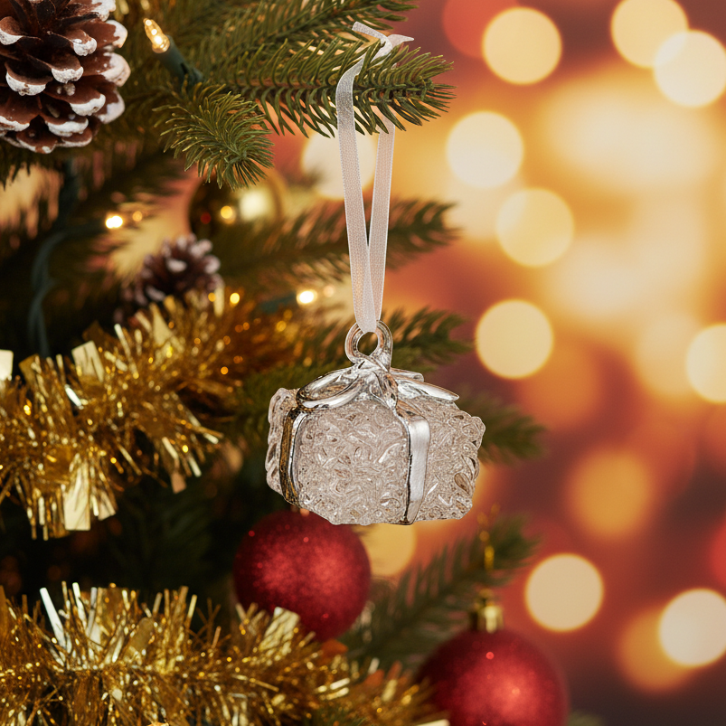 Glass Presents with Coloured Bows Christmas Tree Ornament