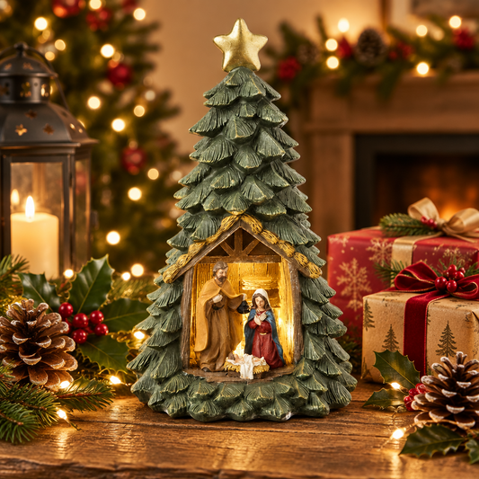 Light Up Resin Nativity Christmas Tree