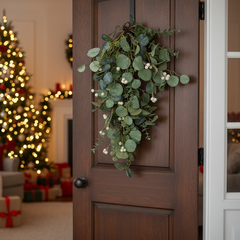 Christmas Green Leaf and Berry Hanging Branch Decoration